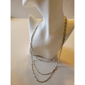 Vtg Estate Necklace Silver Tone Classic 3-Strand Curved Bar Minimalist Jewelry